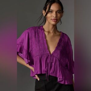 NWT Anthropologie Smocked Swing Top in Raspberry Size XS